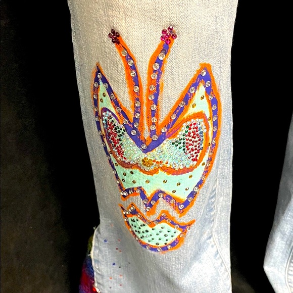 Women’s EUC VINTAGE HAND CRAFTED UPCYCLED LAND’S END Flare Jeans Sz 14T - Picture 4 of 16